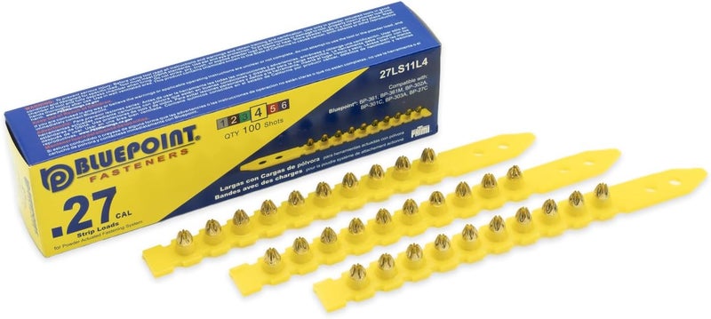 Bluepoint .27 Caliber Yellow Strip Powder Loads for Power Actuated Fastening System (500 Count). Item# 27LS11L4. Ideal for Reliable Fastening Applications. 5-Pack Save $10 - Image 2